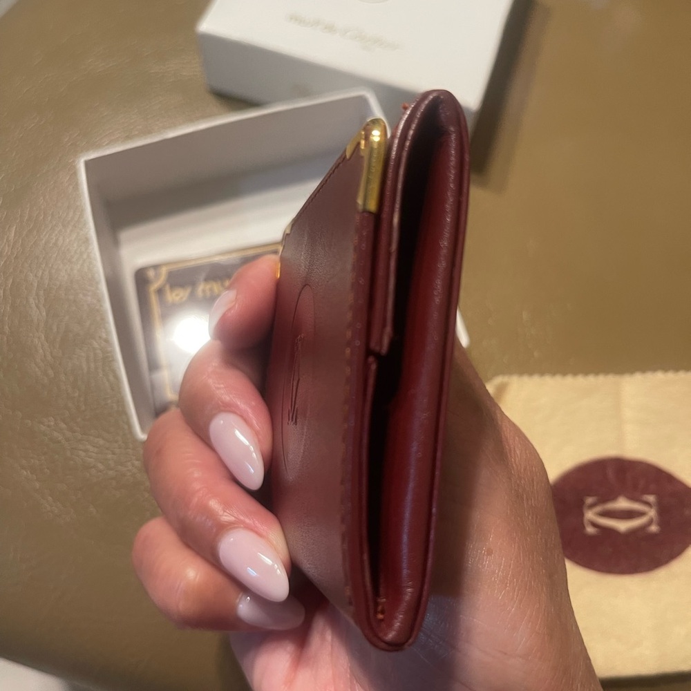 Cartier Burgundy Leather Money Clip with Gold Accents - Picture 6 of 9